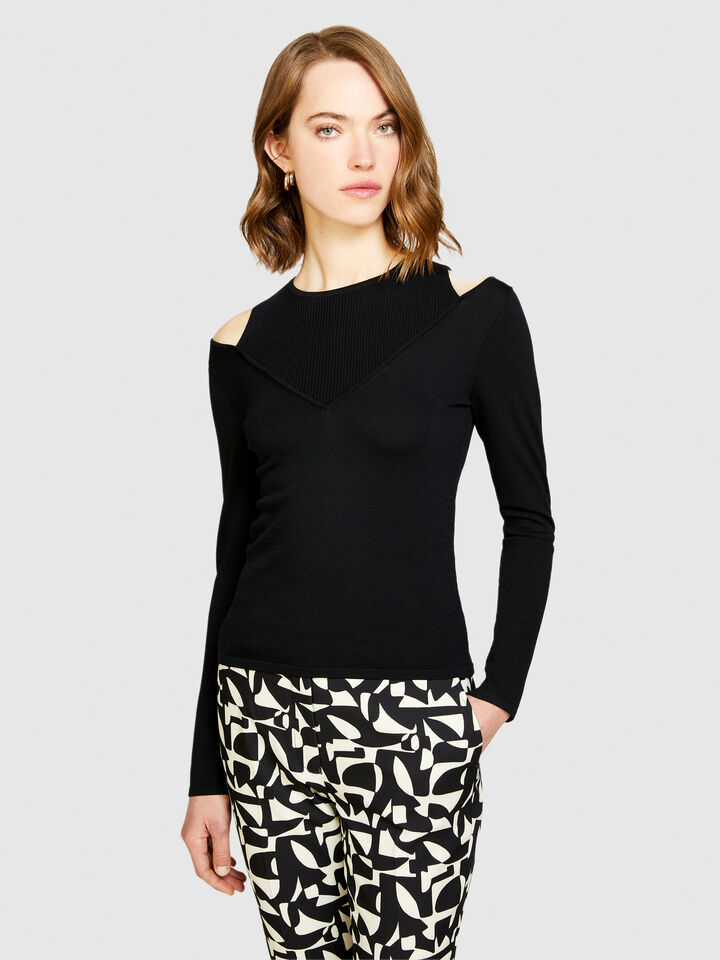 Sweater with porthole - women's crew neck sweaters - Black | Sisley image number 4